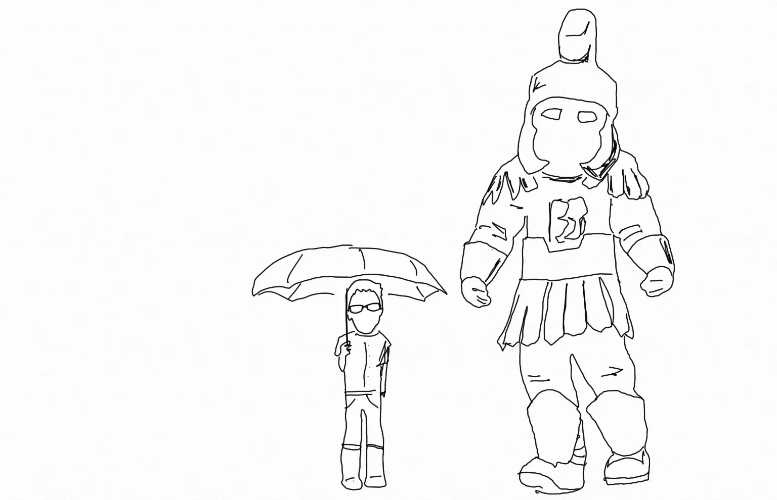 A sketch of myself and Sparty, MSU's mascot, in the style of "My Neighbor Totoro."